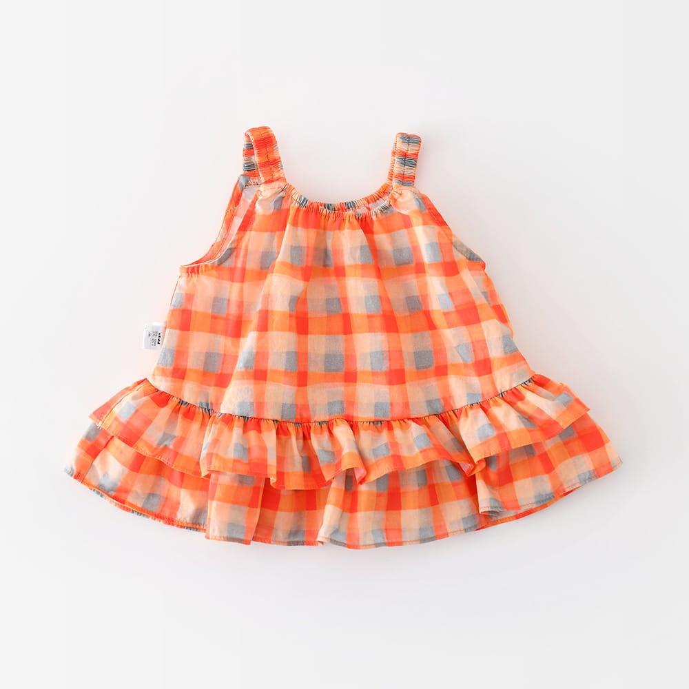 Gingham Tiered Top ギンガムチェック ノースリーブチュニック【mh0012850】 Orange / 73cm ABNN タンクトップ・キャミソール・ノースリーブトップス