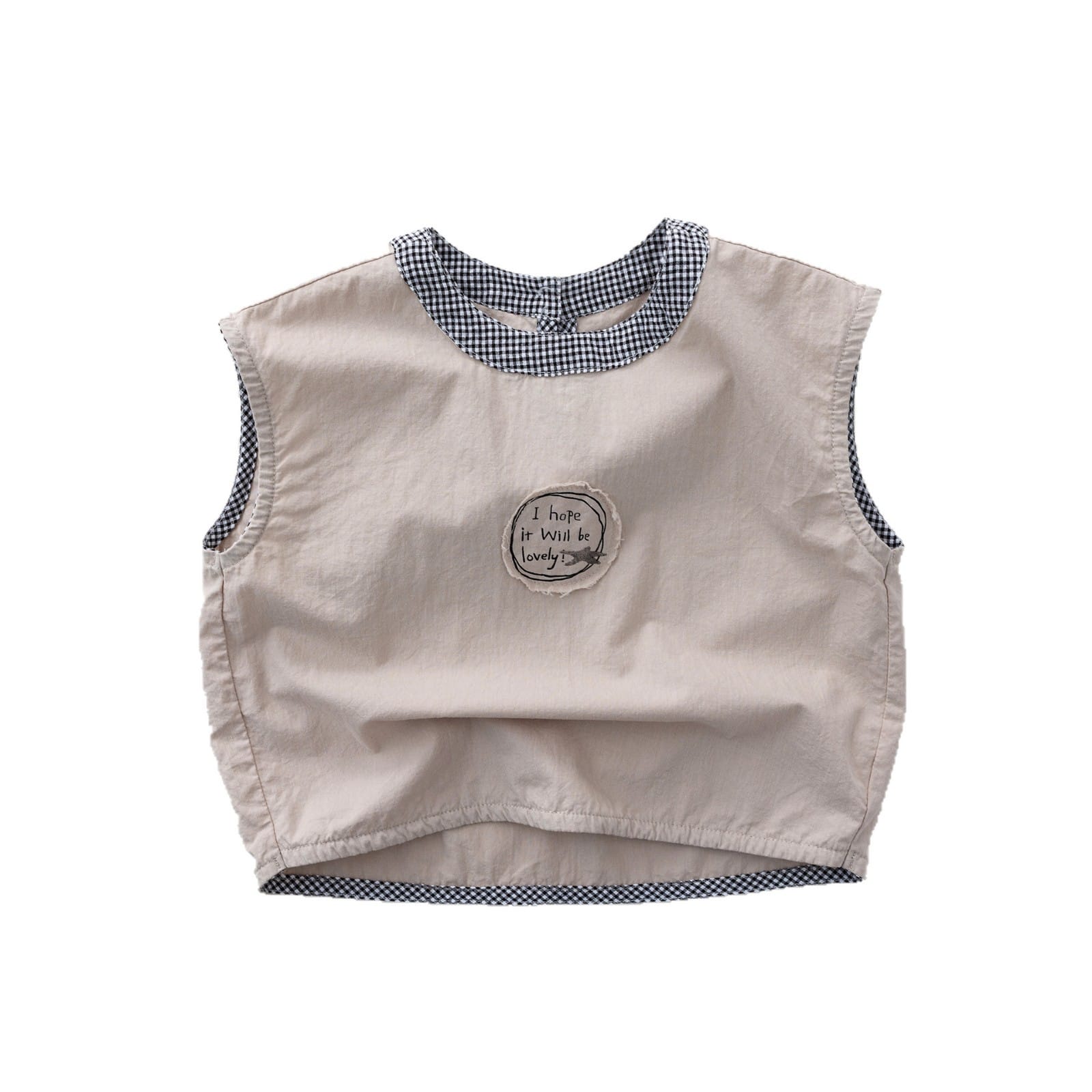 Gingham Trim Cotton Tank Top チェック ノースリーブブラウス【mh0013148】 명옥 muziyouyou タンクトップ・キャミソール・ノースリーブトップス