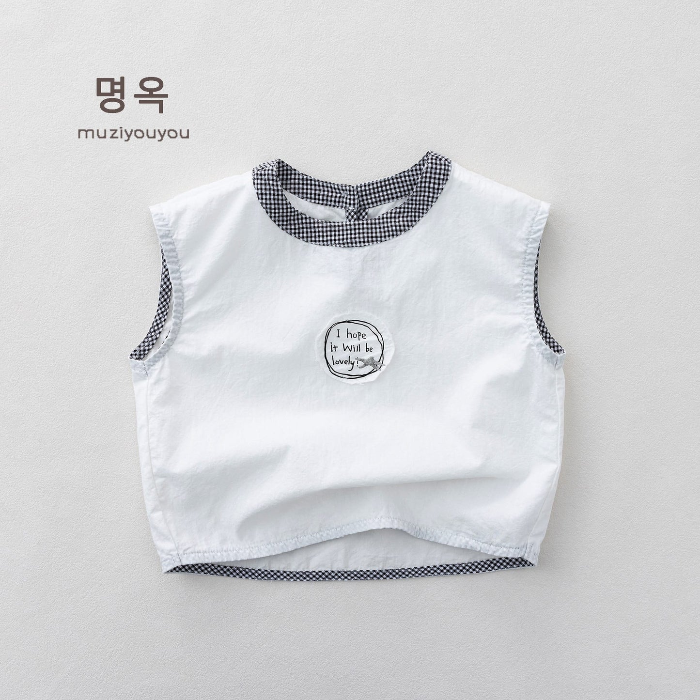 Gingham Trim Cotton Tank Top チェック ノースリーブブラウス【mh0013148】 White / 80cm 명옥 muziyouyou タンクトップ・キャミソール・ノースリーブトップス