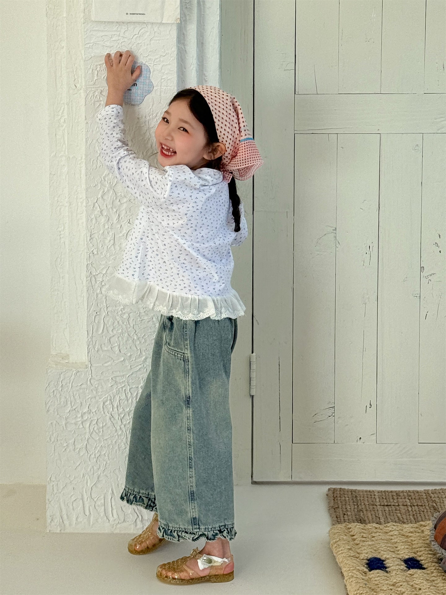 Girl Print Lace Hem T-shirt ガールプリント 裾レース長袖Tシャツ【mh0012288】 Laibaobao
