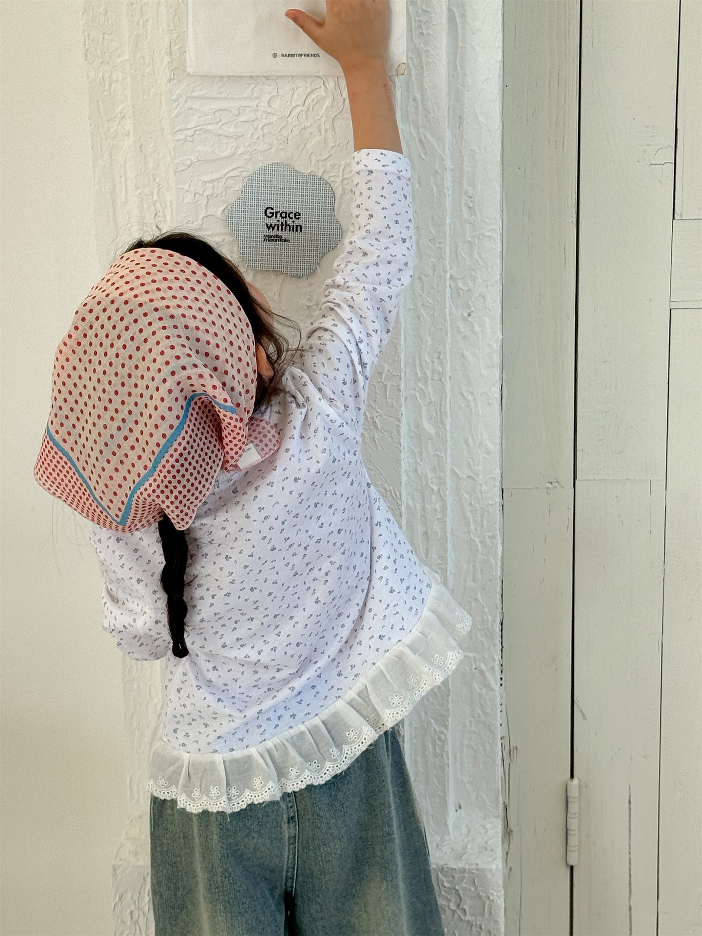 Girl Print Lace Hem T-shirt ガールプリント 裾レース長袖Tシャツ【mh0012288】 Laibaobao