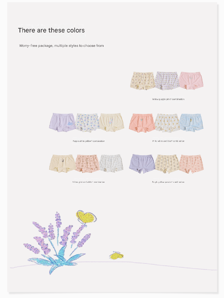 Girls' Cartoon Breathable Boxer Shorts ボタニカルプリント ボクサーパンツ【mh0013205】 yunerma 幼児用下着