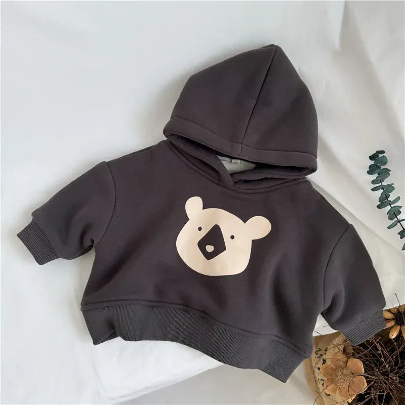 トレーナー・フーディ Black / 80cm 12M キッズトップス ベアくまプリントフーディ裏フリースフーディ長袖スウェットパーカー【mh0008065】