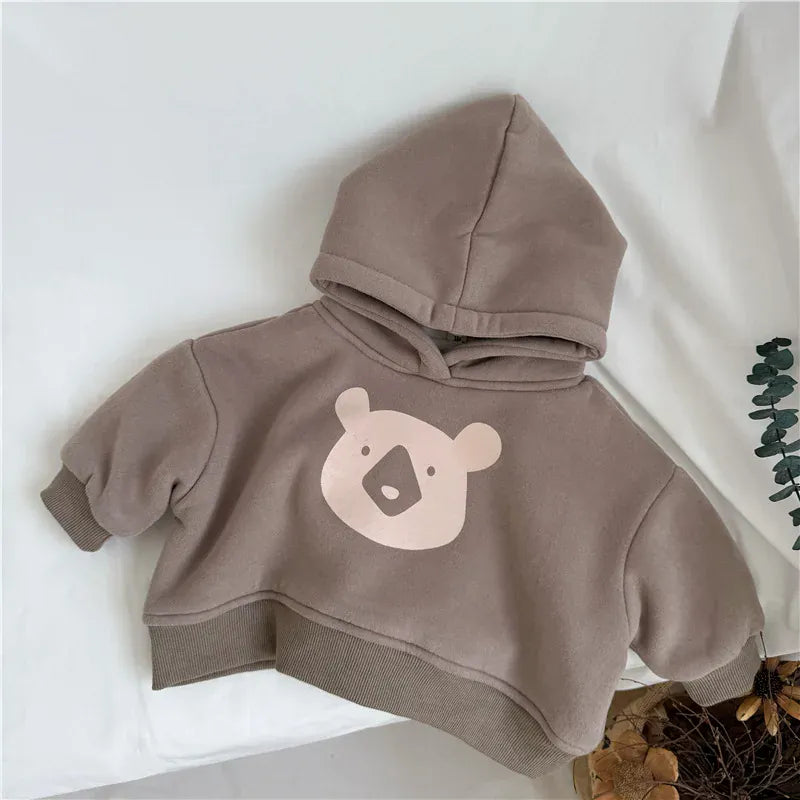 トレーナー・フーディ Khaki / 80cm 12M キッズトップス ベアくまプリントフーディ裏フリースフーディ長袖スウェットパーカー【mh0008065】