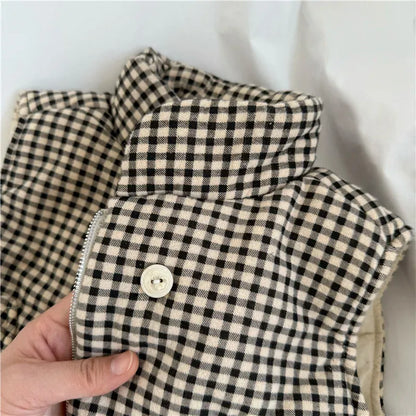 ベスト キッズベスト チェックパデッドスタンドカラーアウターベスト【mh0008064】