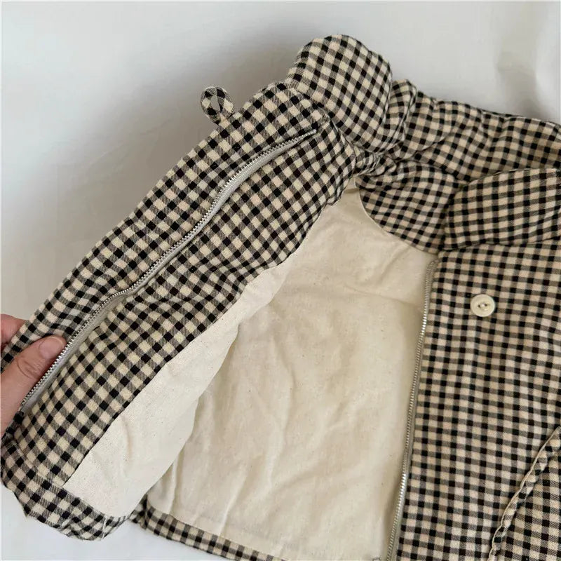 ベスト キッズベスト チェックパデッドスタンドカラーアウターベスト【mh0008064】