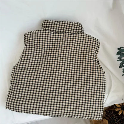 ベスト キッズベスト チェックパデッドスタンドカラーアウターベスト【mh0008064】