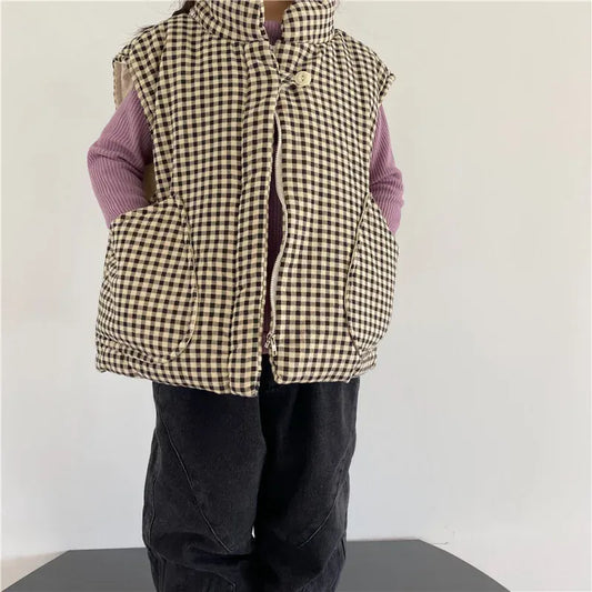 ベスト キッズベスト チェックパデッドスタンドカラーアウターベスト【mh0008064】