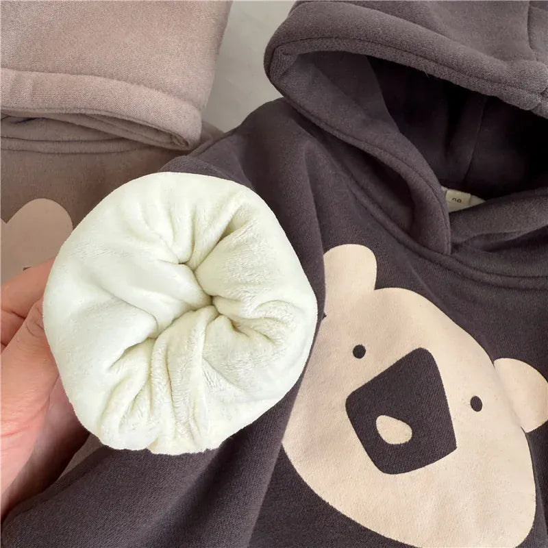 トレーナー・フーディ キッズトップス ベアくまプリントフーディ裏フリースフーディ長袖スウェットパーカー【mh0008065】