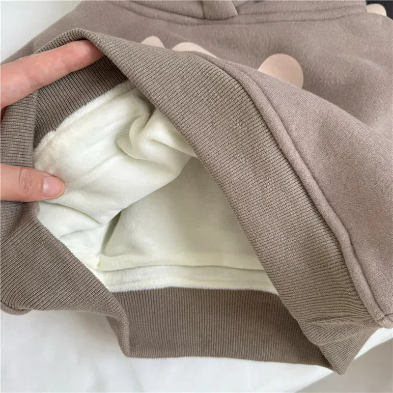 トレーナー・フーディ キッズトップス ベアくまプリントフーディ裏フリースフーディ長袖スウェットパーカー【mh0008065】