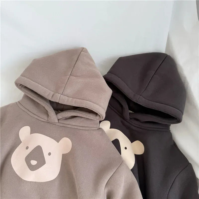 トレーナー・フーディ キッズトップス ベアくまプリントフーディ裏フリースフーディ長袖スウェットパーカー【mh0008065】