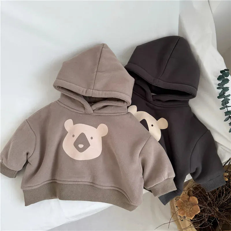 トレーナー・フーディ キッズトップス ベアくまプリントフーディ裏フリースフーディ長袖スウェットパーカー【mh0008065】