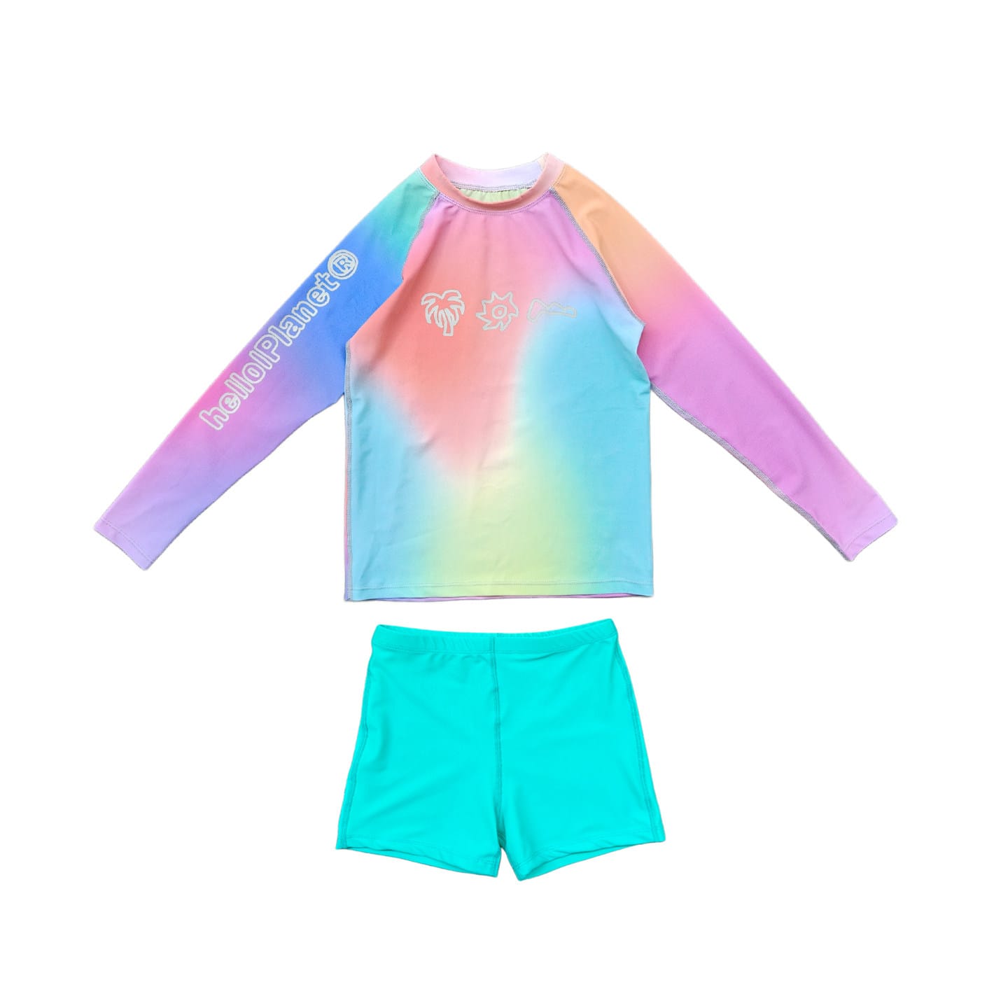 Gradation Long Sleeve Rash Guard Swimsuit Set グラデーション 長袖ラッシュガード ショートパンツ 水着【mh0013621】 Rainbow Color / 110cm ppapa ベビー用水着