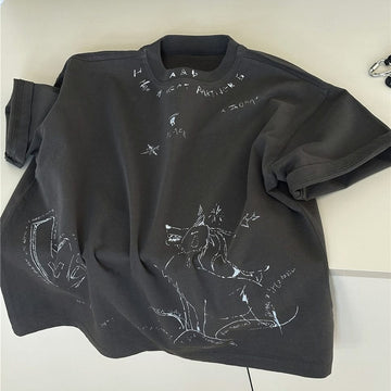 Graffiti Cotton T-shirt アニマル グラフィック 半袖Tシャツ【mh0012939】 Dark Gray / 100cm snidols 半袖Tシャツ