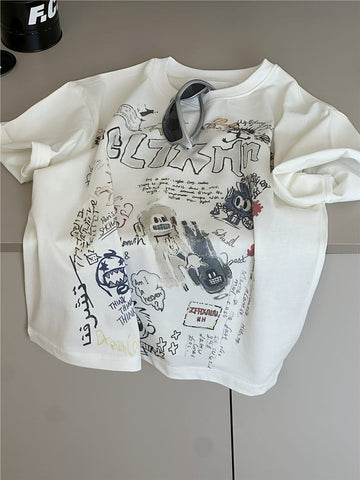 Graffiti Graphic Tee 落書きプリント 半袖Tシャツ【mh0012969】 snidols 半袖Tシャツ