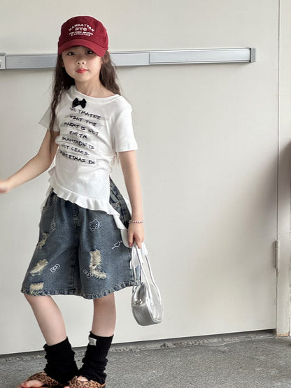 Graphic Bow Tee アシンメトリー 半袖Tシャツ【mh0013067】 mamahalo kids 半袖Tシャツ
