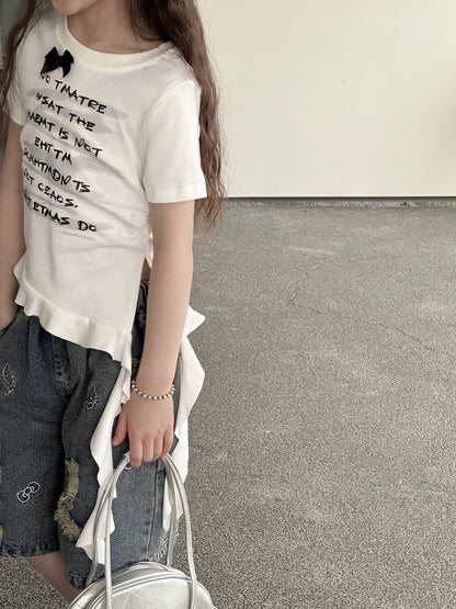 Graphic Bow Tee アシンメトリー 半袖Tシャツ【mh0013067】 mamahalo kids 半袖Tシャツ