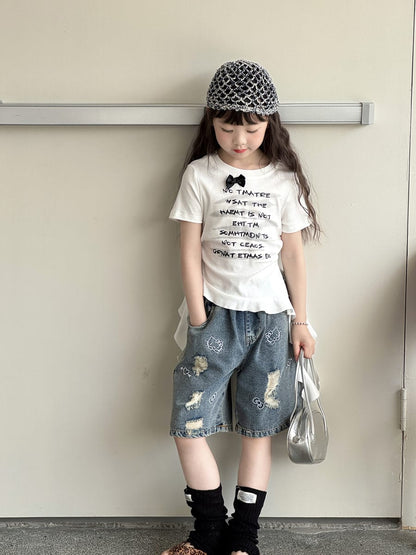 Graphic Bow Tee アシンメトリー 半袖Tシャツ【mh0013067】 mamahalo kids 半袖Tシャツ
