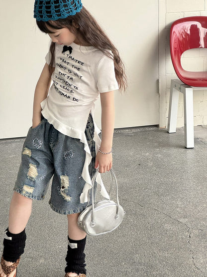 Graphic Bow Tee アシンメトリー 半袖Tシャツ【mh0013067】 White / 100cm mamahalo kids 半袖Tシャツ