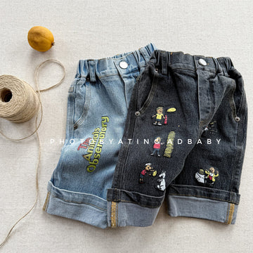 Graphic Denim Shorts ワークデニム ハーフパンツ【mh0013222】 ADbaby ハーフパンツ・ショートパンツ