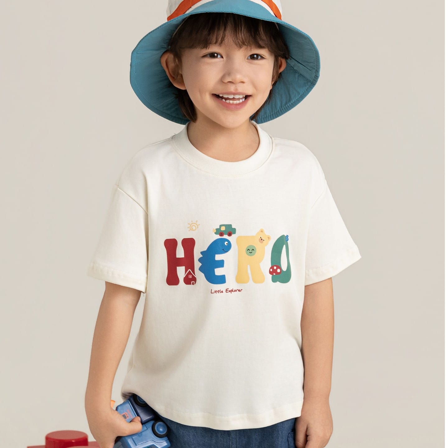 Graphic Explorer Hero Tシャツ デニムショートパンツ セットアップ【mh0012730】 T-shirt Beige White / 90cm YoehYaul 半袖セットアップ