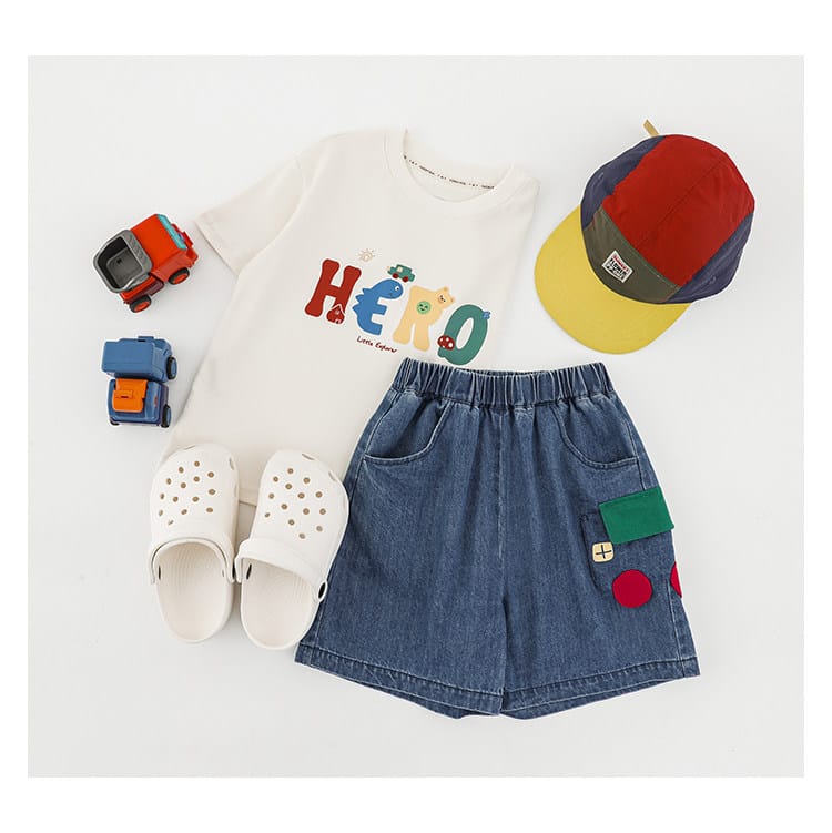 Graphic Explorer Hero Tシャツ デニムショートパンツ セットアップ【mh0012730】 YoehYaul 半袖セットアップ
