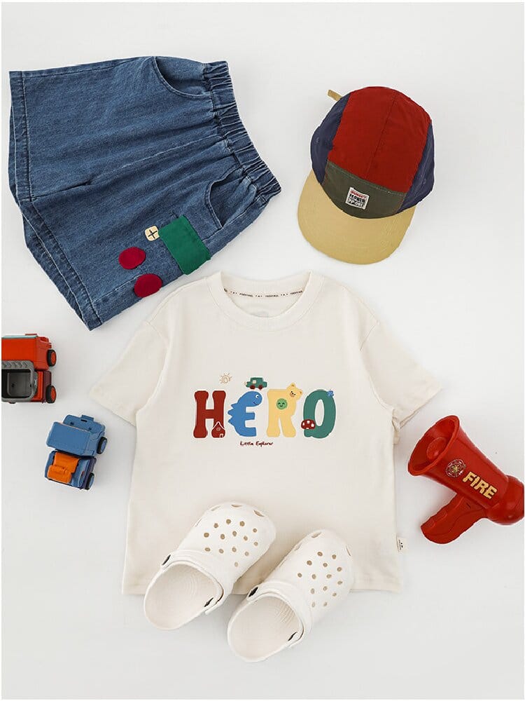 Graphic Explorer Hero Tシャツ デニムショートパンツ セットアップ【mh0012730】 YoehYaul 半袖セットアップ