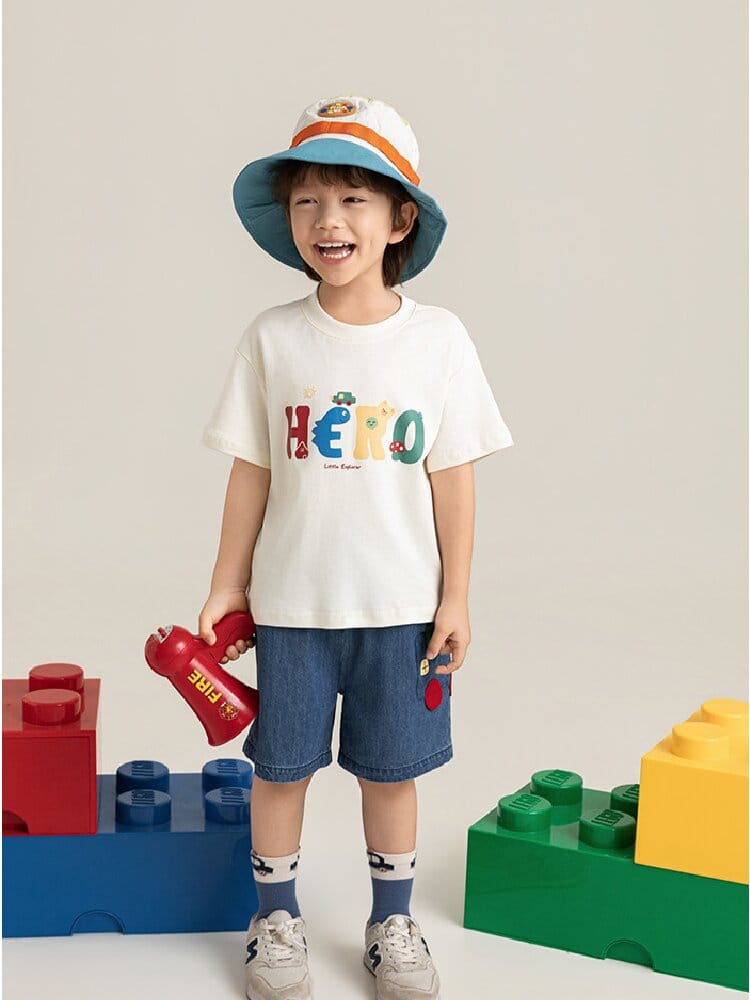 Graphic Explorer Hero Tシャツ デニムショートパンツ セットアップ【mh0012730】 YoehYaul 半袖セットアップ