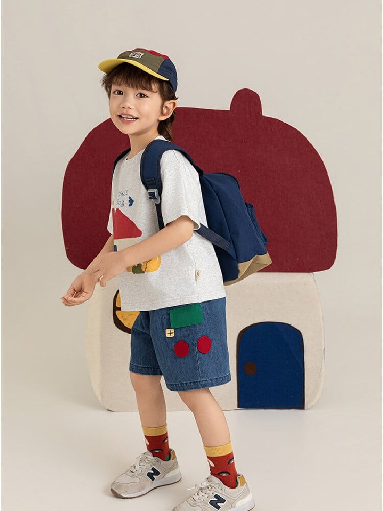 Graphic Explorer Hero Tシャツ デニムショートパンツ セットアップ【mh0012730】 YoehYaul 半袖セットアップ