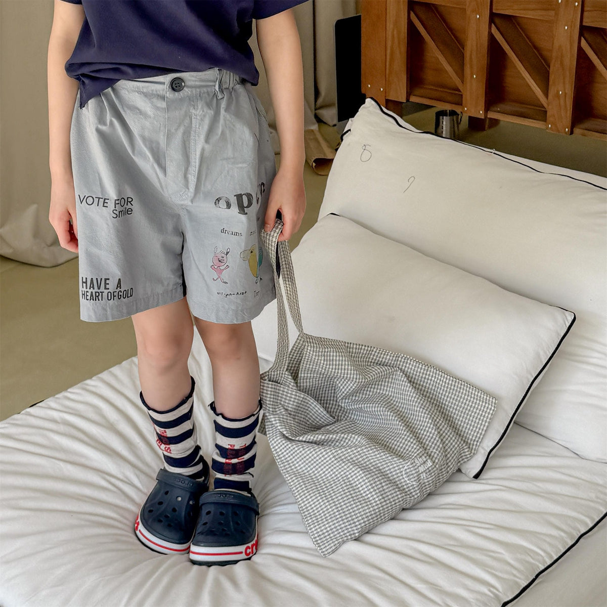 Graphic Letter Print Shorts プリント ショートパンツ【mh0013220】 ADbaby ハーフパンツ・ショートパンツ