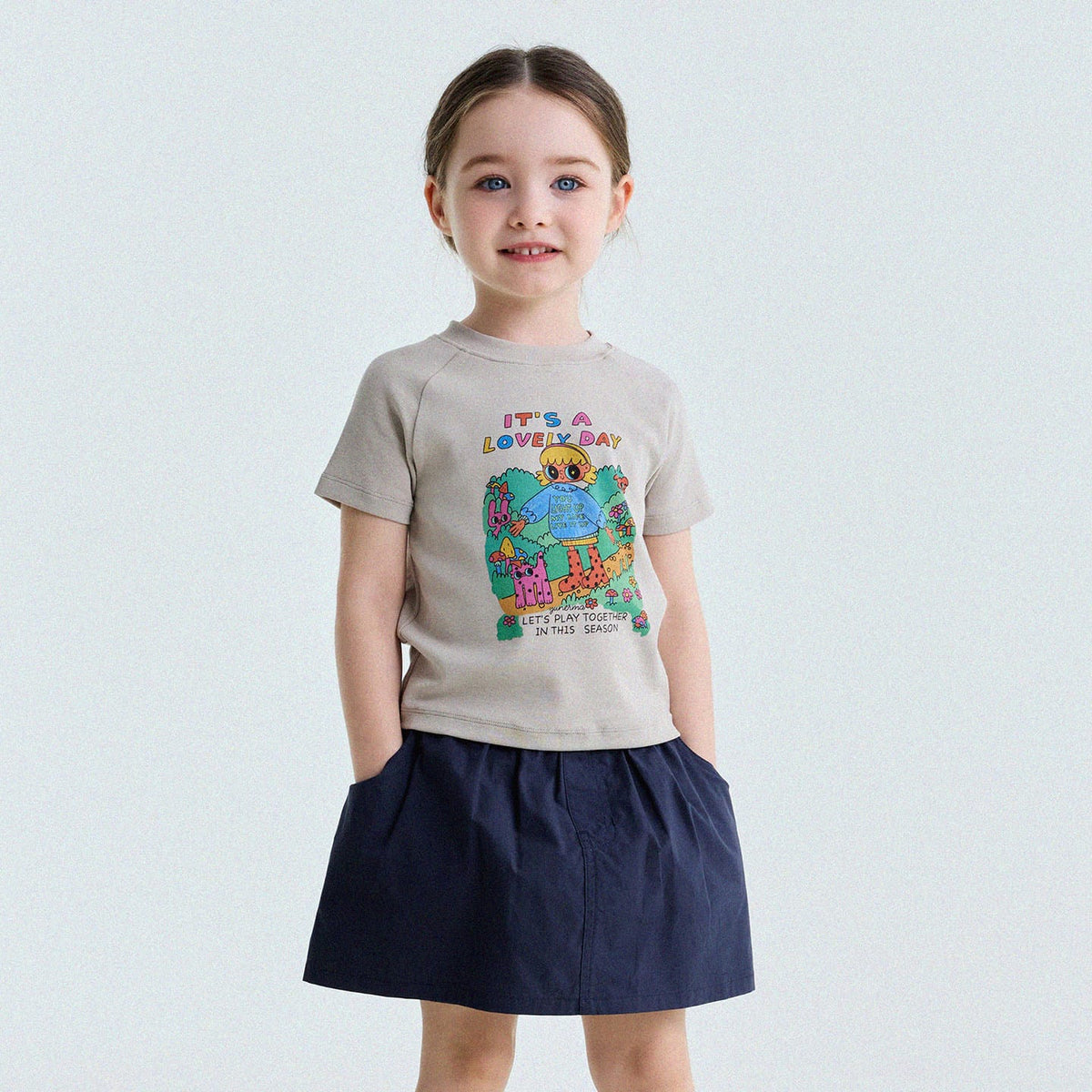 Graphic Print Cotton Raglan T-Shirt キャラクタープリント ラグランTシャツ【mh0013170】 Gray Apricot / 80cm yunerma 半袖Tシャツ