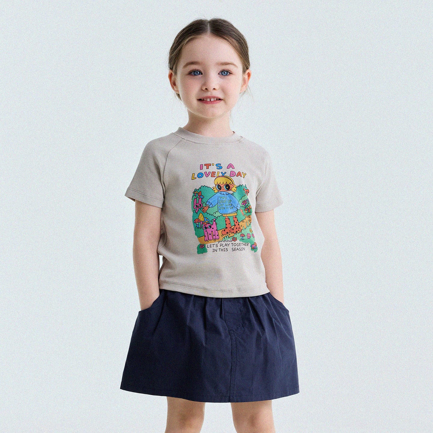 Graphic Print Cotton Raglan T-Shirt キャラクタープリント ラグランTシャツ【mh0013170】 Gray Apricot / 80cm yunerma 半袖Tシャツ