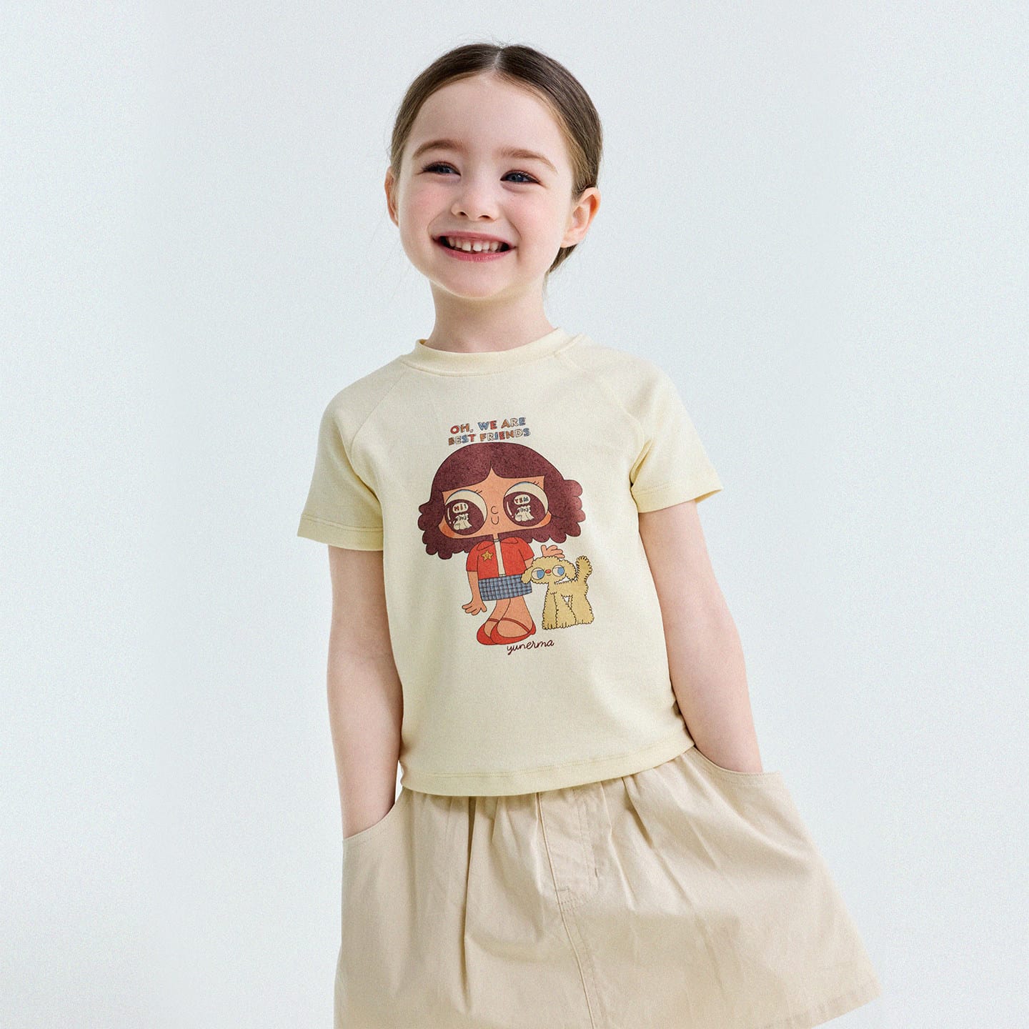 Graphic Print Cotton Raglan T-Shirt キャラクタープリント ラグランTシャツ【mh0013170】 Yellow / 80cm yunerma 半袖Tシャツ