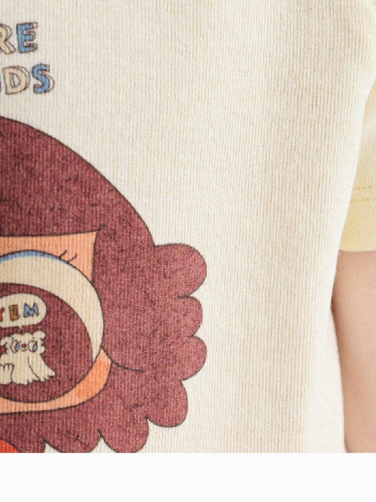 Graphic Print Cotton Raglan T-Shirt キャラクタープリント ラグランTシャツ【mh0013170】 yunerma 半袖Tシャツ