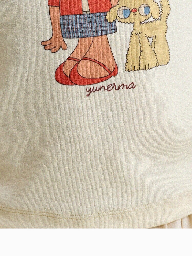 Graphic Print Cotton Raglan T-Shirt キャラクタープリント ラグランTシャツ【mh0013170】 yunerma 半袖Tシャツ
