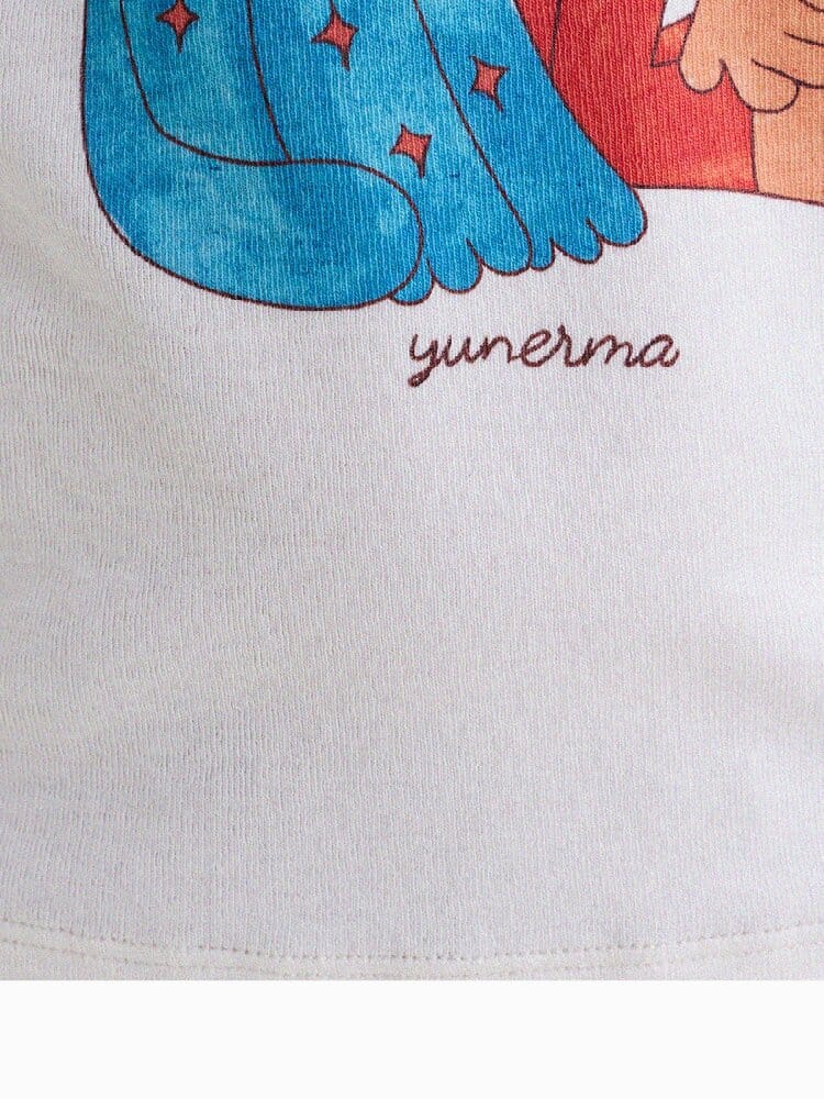 Graphic Print Cotton Raglan T-Shirt キャラクタープリント ラグランTシャツ【mh0013170】 yunerma 半袖Tシャツ