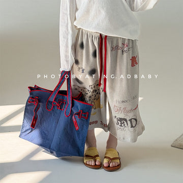Graphic Print Cropped Pants プリント クロップドパンツ【mh0012463】 ADbaby ロングパンツ・スウェットパンツ