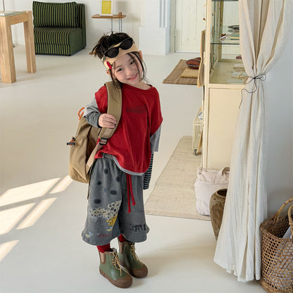 Graphic Print Cropped Pants プリント クロップドパンツ【mh0012463】 ADbaby ロングパンツ・スウェットパンツ