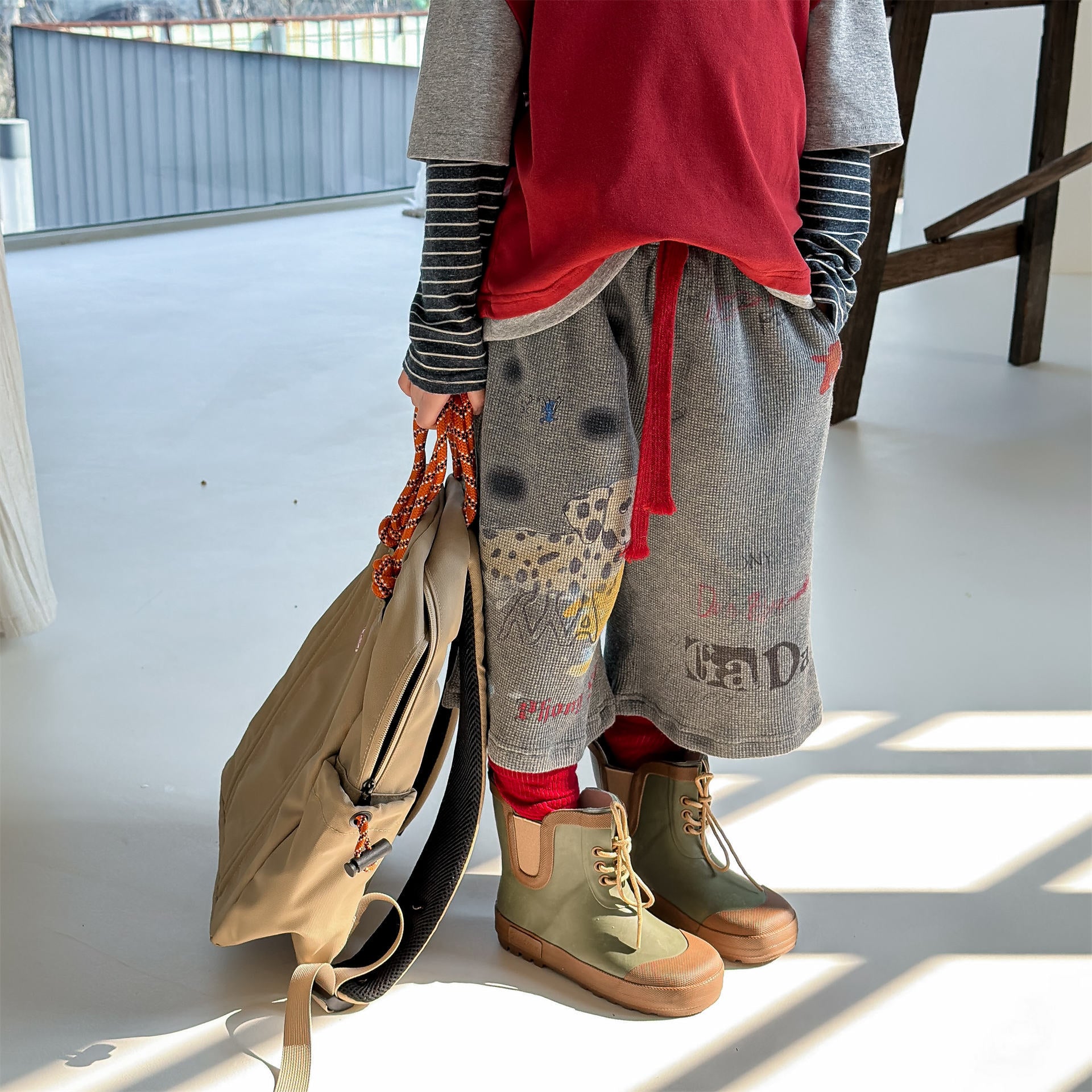 Graphic Print Cropped Pants プリント クロップドパンツ【mh0012463】 ADbaby ロングパンツ・スウェットパンツ