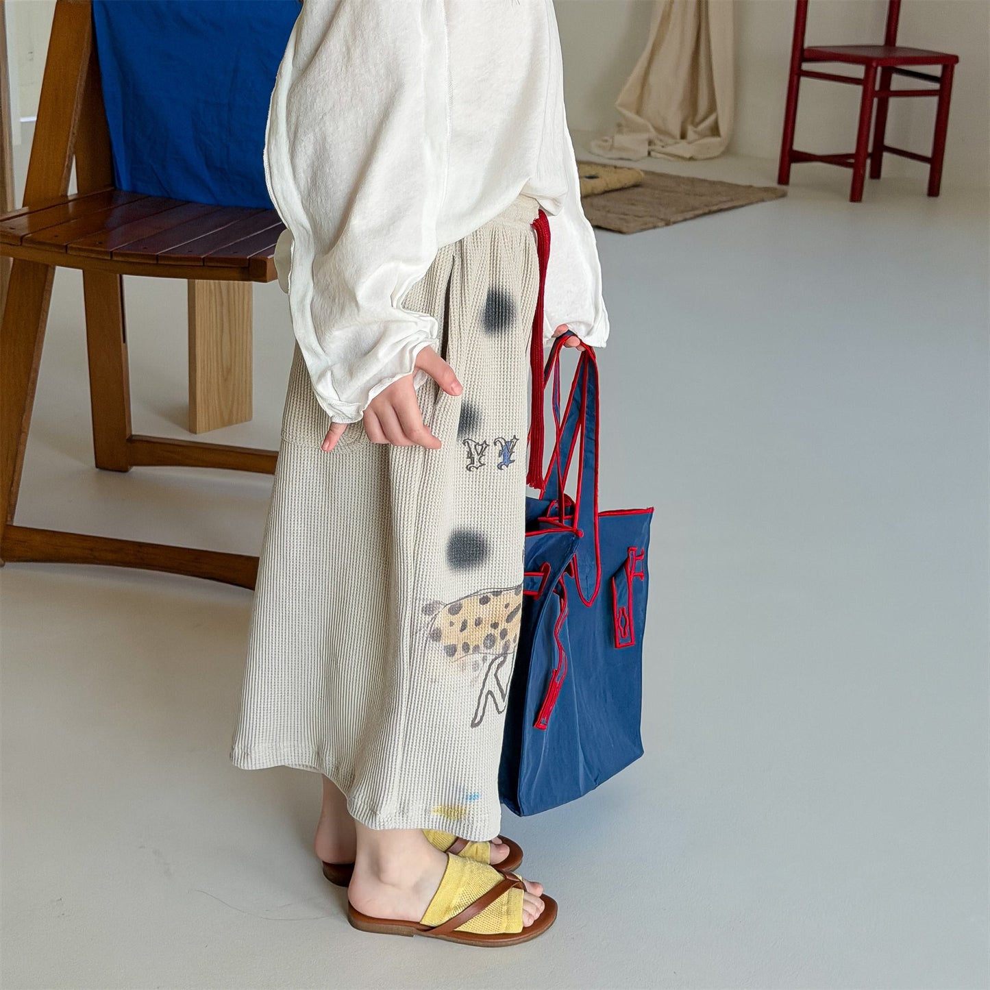 Graphic Print Cropped Pants プリント クロップドパンツ【mh0012463】 ADbaby ロングパンツ・スウェットパンツ