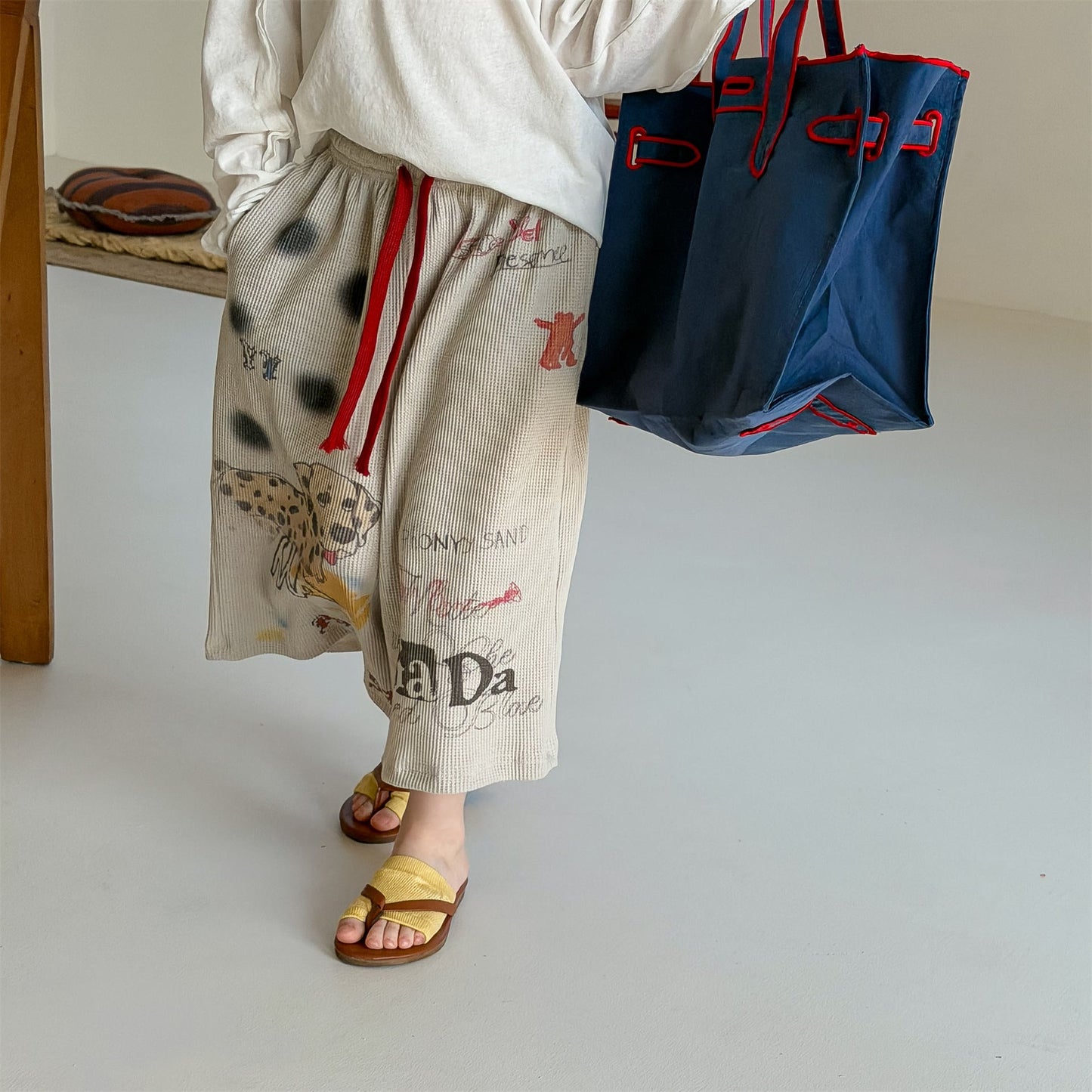 Graphic Print Cropped Pants プリント クロップドパンツ【mh0012463】 ADbaby ロングパンツ・スウェットパンツ