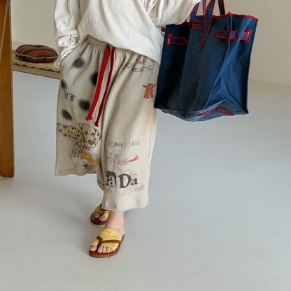 Graphic Print Cropped Pants プリント クロップドパンツ【mh0012463】 ADbaby ロングパンツ・スウェットパンツ
