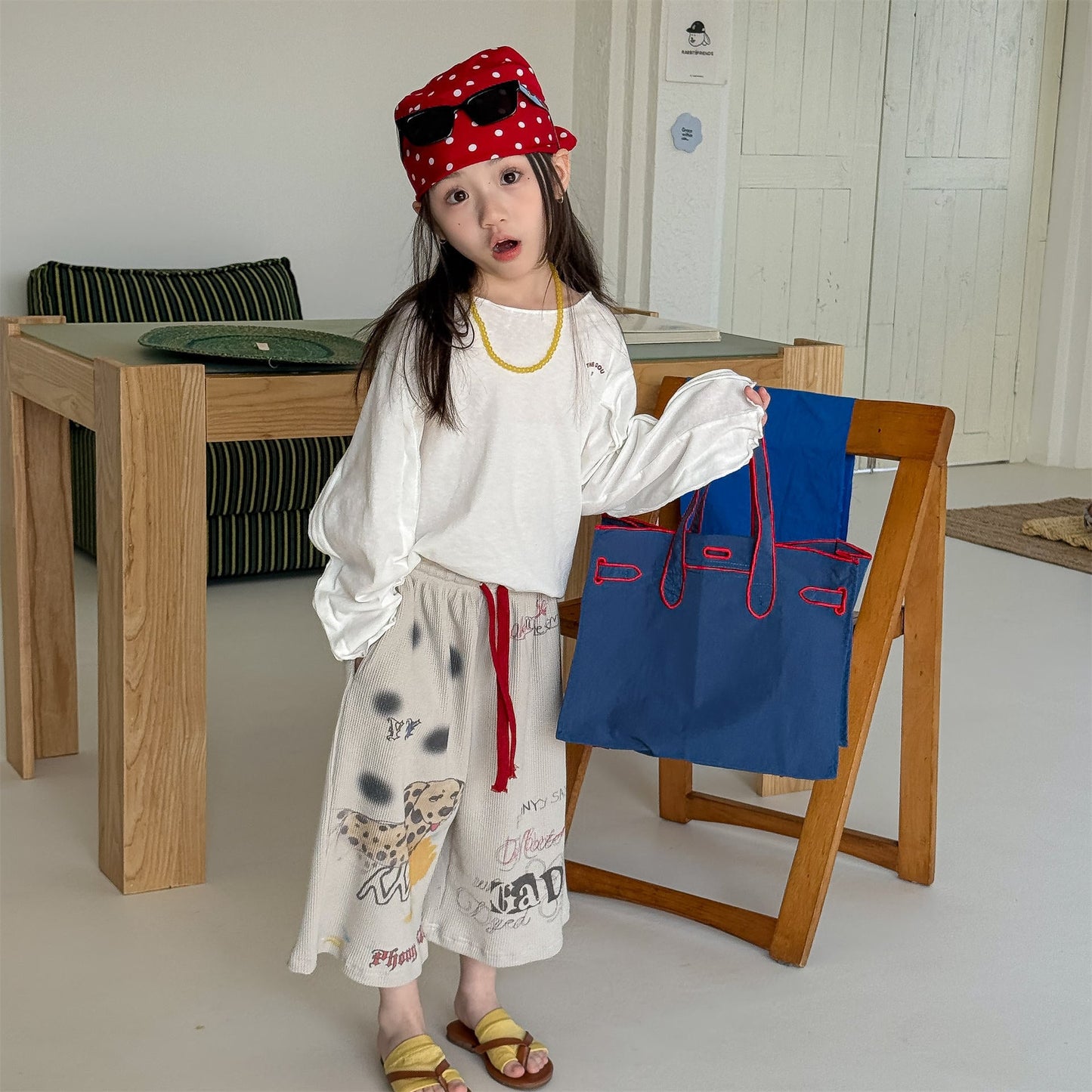 Graphic Print Cropped Pants プリント クロップドパンツ【mh0012463】 ADbaby ロングパンツ・スウェットパンツ