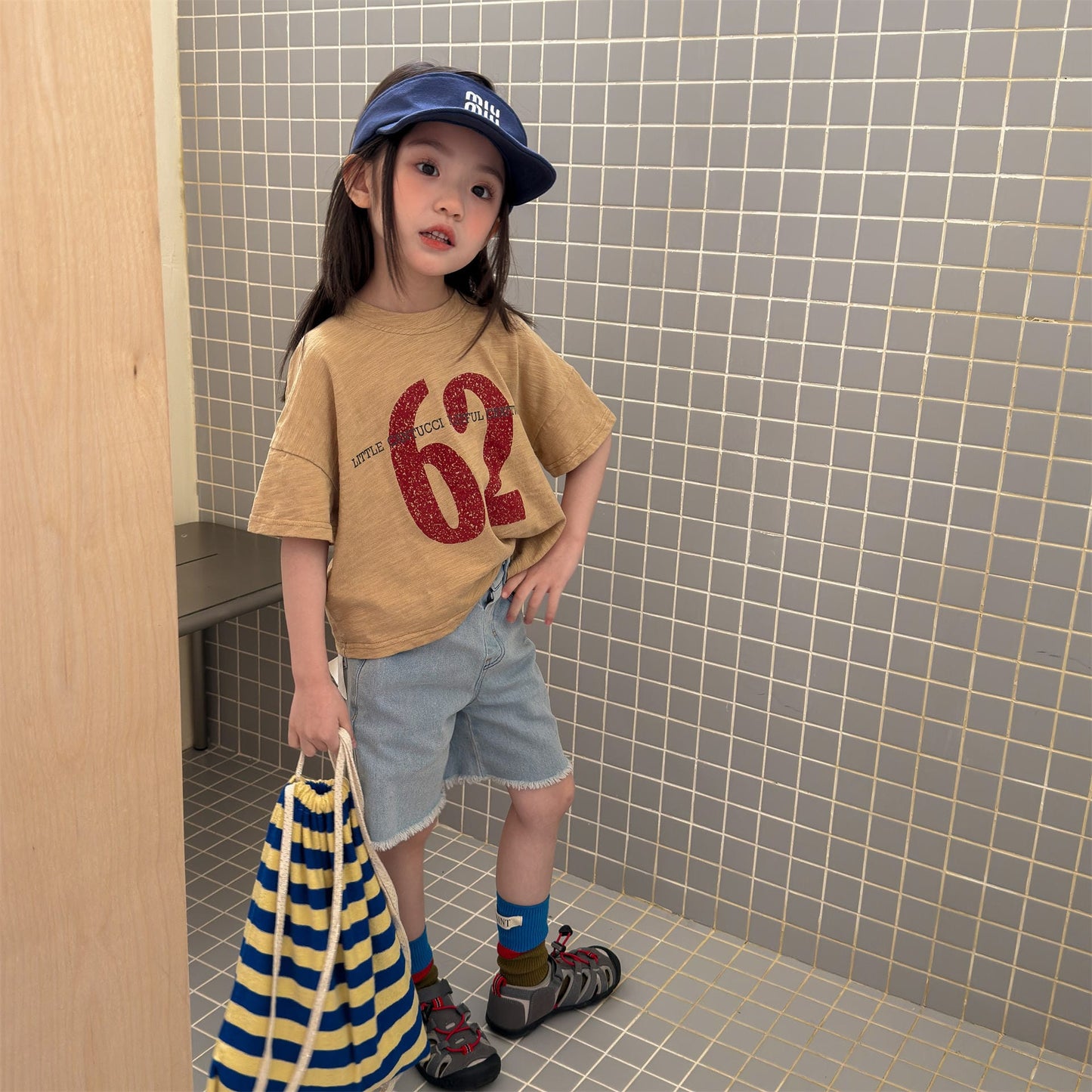 Graphic Print Drop Shoulder T-Shirt ナンバーロゴ 半袖Tシャツ【mh0013223】 Yellow / 80cm ADbaby 半袖Tシャツ