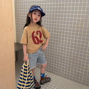 Graphic Print Drop Shoulder T-Shirt ナンバーロゴ 半袖Tシャツ【mh0013223】 Yellow / 80cm ADbaby 半袖Tシャツ