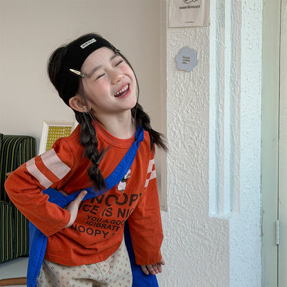 グラフィックプリント長袖Tシャツ（オレンジ）フロントに大きなスヌーピープリント