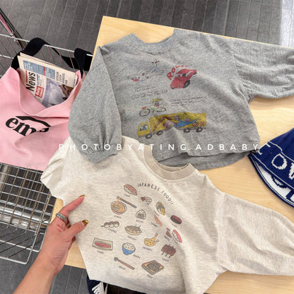 Graphic Print Long Sleeve Top イラスト プリント 長袖 Tシャツ【mh0012462】 ADbaby 長袖Tシャツ