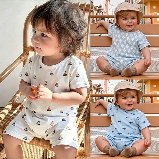 Graphic Print Short Romper マリンプリント 半袖ロンパース【mh0013041】 Beitaoya 半袖ロンパース