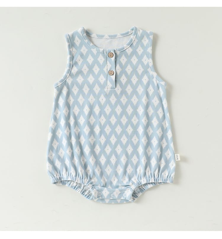 Graphic Print Sleeveless Romper マリン ダイヤ ノースリーブロンパース【mh0013039】 Beitaoya ノースリーブロンパース