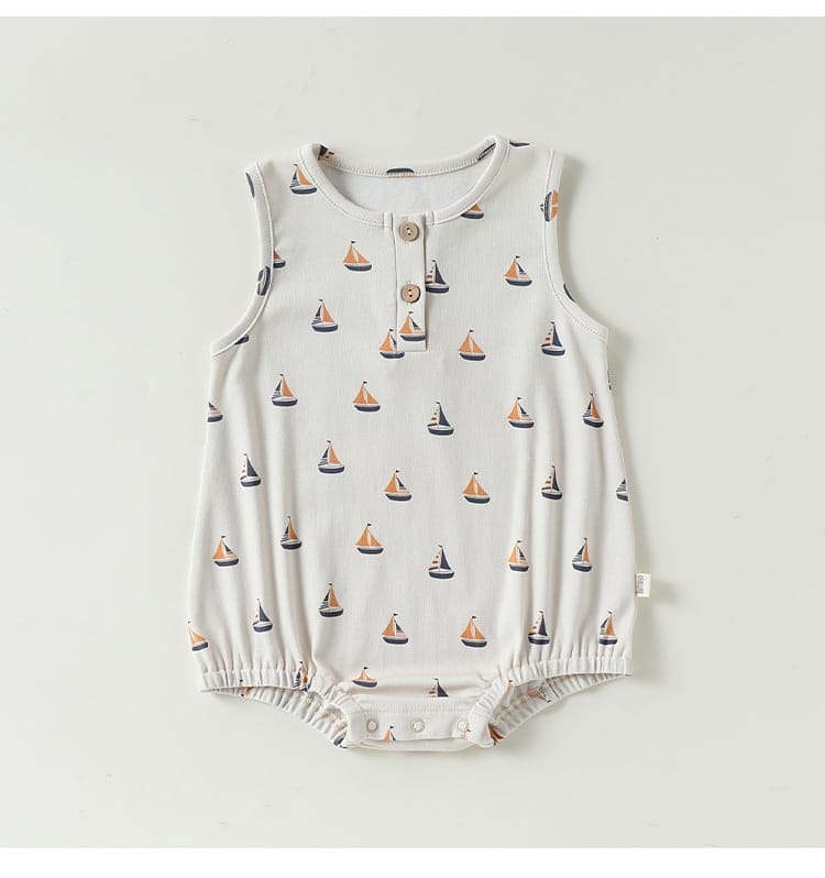 Graphic Print Sleeveless Romper マリン ダイヤ ノースリーブロンパース【mh0013039】 Beitaoya ノースリーブロンパース